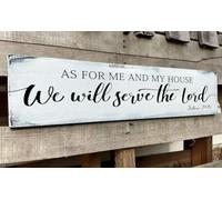 As for Me and My House We Will Serve The Lord Wooden Sign - Rustic Family Bedroom Wall Decor Above Bed, Country Plaque Hanging Farmhouse Bible Verse 4x16 Inch
