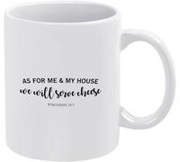 As for Me & My House We Will Serve Cheese Novelty Ceramic Coffee Mugs Cup Double Side Printed Ceramic Tea Mug Mom Dad Friend Wife Husband Gift 11Oz