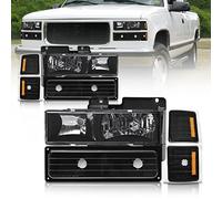 AS Headlights Assembly For 1994-1998 Chevy Silverado/Tahoe/Suburban/C10 Black Housing Clear Lens Amber Reflector