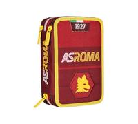 AS Roma Seven School Pencil Case with 3 Compartments, A.S. Roma Football - Versus la Vittoria - Red Yellow - Multi Compartment Pen Holder with Pencils, Pens and Colours, Backpack, School Backpack