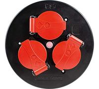 as - Schwabe 10565 3-Way Socket Insert with Red Hinged Lids and Thermal Circuit Breaker IP44 Suitable for Outdoor Use