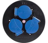 as - Schwabe 10566 Triple Socket Insert for Cable Reels 230 V/16 A with Hinged Lid Blue Fused by Thermal Circuit Breaker with Mounted Strain Relief and Seal IP44 Black