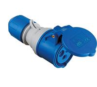 as - Schwabe - CEE Socket with POWERLIGHT Voltage Indicator - 230 V, 16 A, 3-Pole - Outdoor Coupling - IP44 Protected from Foreign Objects and Splash-Water - for Outdoor use - Blue, 61487
