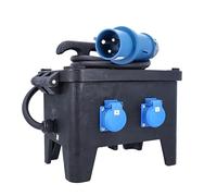 as - Schwabe mobiler Vollgummi Baustromverteiler, 2 m H07RN-F 3G6 Leitung mit CEE Stecker 230V/32A/3polig, 4 Schutzkontaktsteckdosen 230V/16A, 4x Kombischalter FI/LS 2-polig, schwarz, IP44, 63260