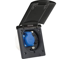 as - Schwabe Multifunctional recessed socket, 1 x 230 V / 16 A earthing contact socket + 2 x SAT sockets + 1 x 12 V DC, with magnetic closure, IP44, made in Germany, black, 62474