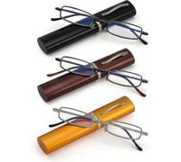 (As show, 100 Diopters) 3 Pack Slim Pocket Reading Glasses For Men Women Blue Light Blocking Compact Readers Spring Hinge Me