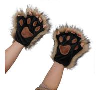 (As show, 3) Long Fur Wolf Paws Gloves 1 Pair Animal Roleplay Furry Accessory Puppy Paws