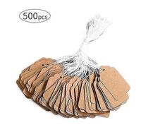 (As show, 35 * 22mm) 500pcs Blank Kraft Paper Price Tags With String - Writable Hanging Tags For Jewelry Clothes And Retail Display Tags