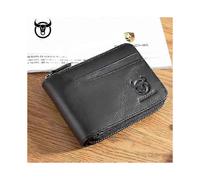 (As show, Brown) BULLCAPTAIN RFID New Men's Wallet Leather Coin Purse Designer Brand Wallet Clutch Leather Wallet Men's Wallet Card Holder