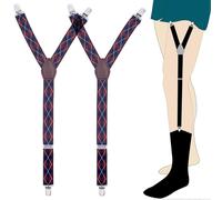(As show, One size) 1 pair (navy blue and red grid, about 2.5*80cm) Adjustable elastic suspender straps for men, military style, non-slip, Y-style
