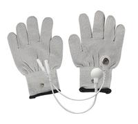 (As show, One size) 1 Pair White Silver Fiber Electric Therapy Gloves Electric Massage Therapy Accessory- Universal Cotton Massage Gloves With 2pcs Conversion Line (XL Gr