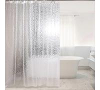 (As show, One size) 1 Piece (Water Cube) Mildew Proof Shower Curtain 180 x 180cm Semi Transparent Bath Curtain Thickened EVA Waterproof Washable 3D Bath Curtain with 12 R