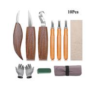 (As show, One size) 10 in 1 wood carving tool kit, including carving hook, wood carving tool, chip carving tool and gloves.