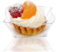 (As show, One size) 100 pieces mini dessert cups, 80ml plastic streamlined dessert cups, (7.6 x 3.6 cm). Perfect for appetizers, clear reusable serving bowls for mousse a