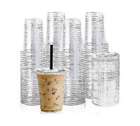 (As show, One size) 100 Sets Of 12oz Clear Plastic Cups With Flat Lids - Disposable Drinking Cups For Ice Coffee, Smoothie, Slurpee, Or Cold Drinks