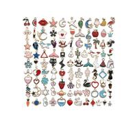 (As show, One size) 100pcs Mixed Assorted Gold Plated Enamel Animals Fruit Moon Star Dainty Dangle Charm Pendant For Diy Jewelry Making Necklace Bracelet Earring Diy Jewe