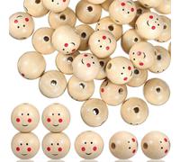 (As show, One size) 100Pcs Wooden Beads Smile Face Doll Head Wood Spacer Beads for DIY Jewelry Bracelet Necklace Making