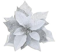 (As show, One size) 12 Packs 22cm Poinsettia Artificial Christmas Glitter Silk Flowers Picks Christmas Tree Ornaments for Gold Christmas Tree Wreaths Garland Holiday Deco