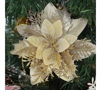 (As show, One size) 12 Pcs Poinsettia Artificial Christmas Flower Decorations with Clips and Stems Glitter Christmas Poinsettia Decorations for Christmas Tree Ornaments W