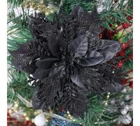 (As show, One size) 12 Pcs Poinsettia Artificial Christmas Flower Decorations with Clips and Stems Glitter Christmas Poinsettia Decorations for Christmas Tree Ornaments W