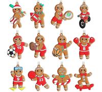 (As show, One size) 12 Pieces Christmas Gingerbread Man Ornaments Sports Gingerbread Man Decorations for Christmas Tree
