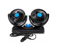 (As show, One size) 12V Car Fan Dual Rotating Heads Silent 360-Degree Rotatable 2-Speed Adjustable Double Car Fan with Cigarette Lighter