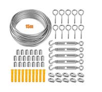 (As show, One size) (15m) 304 Stainless Steel Rope Hanging Kit, Nylon Coated Stainless Steel Cable, PVC Steel Cable Tensioner, for Tent Rope, Clothesline, Outdoor Chandel