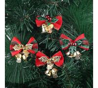 (As show, One size) 16 Pieces Christmas Bow 4.5*3cm with Bell Mini Plaid Bows Buffalo Plaid Bow Gingham Bow Xmas Bells for Christmas Tree Crafts Home Decoration DIY Makin
