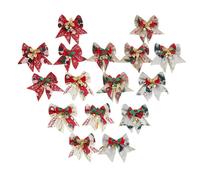(As show, One size) 16 Pieces Christmas Bow 8.5*9cm with Bell Mini Bows Plaid Bow Gingham Bow Xmas Bells for Christmas Tree Crafts Home Decoration DIY Making Ornament