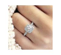 (As show, One size) 18k White Gold Plated Hearts and Arrows Simulated Zircon Engagement Ring