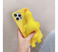 (As show, One size) 1PCS For iPhone 13 Pro Three Dimensional Creative Decompression Mobile Phone Case 3D Funny Cute Soft Silicone Squeeze Little yellow duck Stress Relief