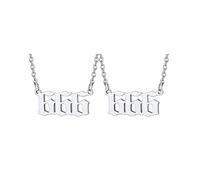 (As show, One size) 2 Angel Number Choker Necklace for Women Men, 666 Lucky Number Stainless Steel Pendant Necklaces, Meaningful Gift for Friends