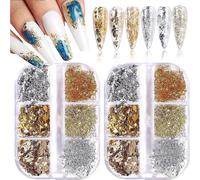 (As show, One size) 2 Boxes Of Gold, Silver And Copper Glitter Nail Polish For Nail Art Decoration (2 Boxes / 12 Compartments)