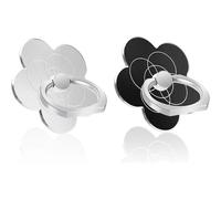(As show, One size) 2 Pack Flower Shape Cell Phone Holder Rings (Black + Silver), 360 Rotation, 180 Flip, Universal Metal Holder, Compatible with Smartphones