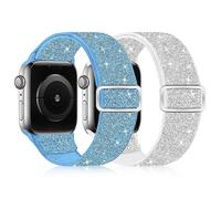 (As show, One size) 2 Pack Shiny Stretchy Solo Loop Watch Band Compatible with Apple Watch Band 42mm 44mm 45mm Adjustable Braided Elastic Sport Women/Men Band for iWatch