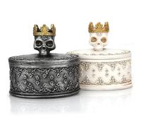 (As show, One size) 2-pack Skeleton Head Black Skull Jewelry Box Holder Organizer with Crown Halloween Skeleton Decorations Home Skull Decor, desktop small things storage