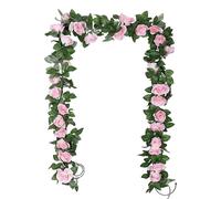 (As show, One size) 2 packs of artificial rose vines (2.2m pink), fake flower art, outdoor indoor hanging decoration, home kitchen, garden, office, wedding, hotel, party