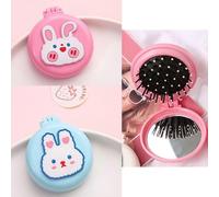 (As show, One size) 2 Packs pink+blue Foldable Travel Mirror Hair Brushes Portable Round Folding Pocket Hair Brush Mini Hair Comb Travel Size Compact Hair Massage Comb