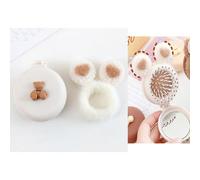 (As show, One size) 2 Packs (white, comb + rubber band) Foldable Travel Mirror Hair Brushes Portable Round Folding Pocket Hair Brush Mini Hair Comb Compact Hair Massage C