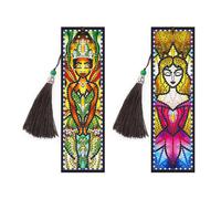 (As show, One size) 2 Pcs 5D Diamond Painting Bookmarks DIY Beaded Bookmark Kit Handmade Leather Crystal Pendant Charm with Tassel for Office School