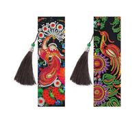 (As show, One size) 2 Pcs 5D Diamond Painting Bookmarks DIY Beaded Bookmark Kit Handmade Leather Crystal Pendant Charm with Tassel for Office School