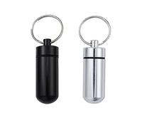 (As show, One size) 2 Pcs Mini Pill Cases With Key Ring Aluminum Alloy Pocket Pill Boxes Keychain Waterproof Pill Container Medicine Holder (black And Silver)