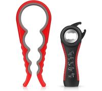 (As show, One size) 2 Piece Bottle Opener, Can Opener, Lid Opener, 5-in-1 Bottle Opener and 4-in-1 Can Opener, Non-Slip Bottle Opener for Seniors with Arthritis, Red