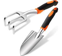 (As show, One size) 2 Piece Garden Tool Set, Garden Hand Shovel, Garden Trowel, Rake with Non-Slip Rubberized Handle, Aluminum Alloy Planting Tools for Gardening, Transpl