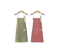 (As show, One size) 2 Piece Red Green Set Kitchen Apron, 72cmx68cm adjustable cleaning apron, waterproof cotton linen apron with 2 pockets, suitable for home kitchen, res