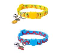 (As show, One size) 2-piece set of cat collars with fruit accessories (pineapple and cherry), adjustable small cat collar with bell detachable button cat collar fruit sty