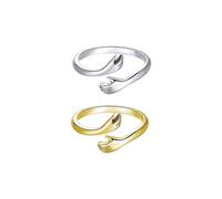 (As show, One size) 2 Pieces Hugging Hands Finger Rings Golden Silver Plated Hands Embrace Open Rings Adjustable Couple Hug Rings Romantic Lover Statement Stackable Retro