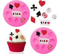 (As show, One size) 2 Pieces Poker Silicone Molds 3D Sugar Chocolate Fondant Molds Playing Cards Design Non-stick Candy Mold for Cake Decora