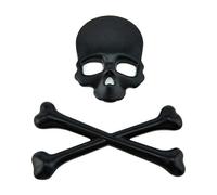 (As show, One size) 2 pieces9*8.5cmBlack3D Metal Personality Skull Skeleton Death Car Motorcycle Emblem Badge Sticker Car Styling Decals Accessories