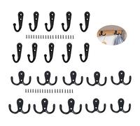 (As show, One size) 20 Pack Vintage Clothes Hooks - 10 Double and 10 Individual Screw-In Hooks - Metal Wall Mounted Hat and Hat Hooks
